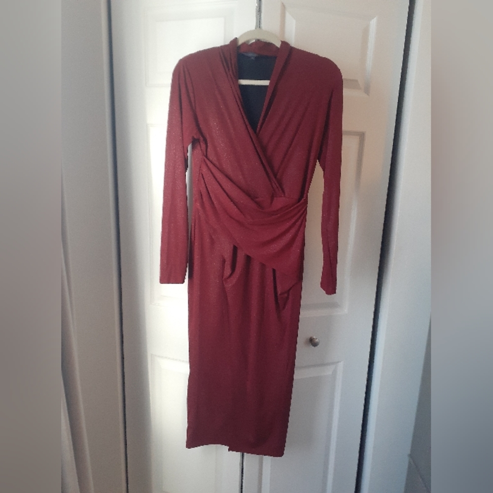 Rachel Rachel Roy  Sparkle-Knit Faux-Wrap Dress. Not deep red closer to a rust